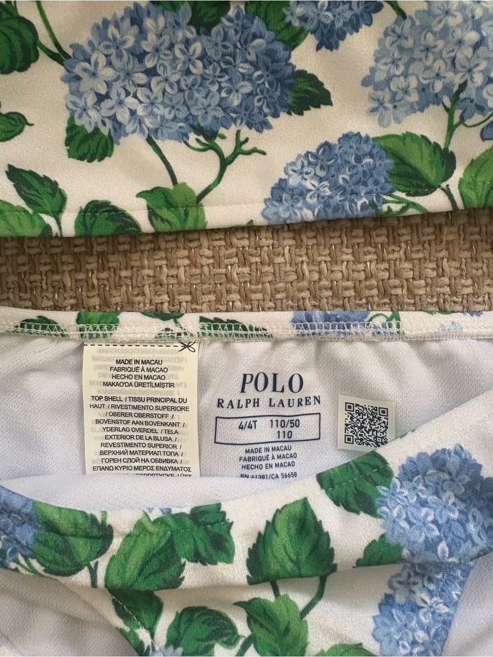 Kids 4T Polo Ralph Lauren White Floral Hydrangea Print Top with Green Leaves - Picture 2 of 3